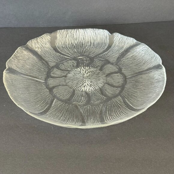 Vintage Clear Glass Floral Pattern Serving Platter Plate Textured Design 13" - Picture 2 of 4